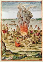 Admiranta Narratio, fejringen af en sejr omkring en ild (side 79, plade 17), 1585-88 (farvegravering)
